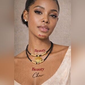 2pcs Light Bold Elegance: Gold & Black Statement Necklace